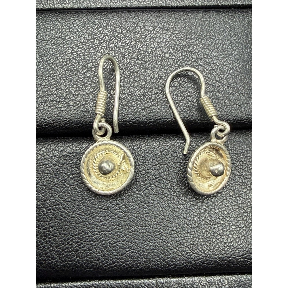 Vintage Taxco Sterling Silver Sombrero Dangle Earrings J30
